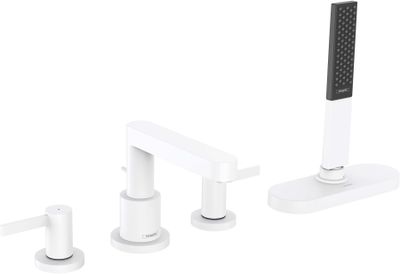 Mélangeur 4 trous pour montage sur bord de baignoire Hansgrohe Finoris avec sBox en blanc mat