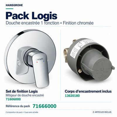 Set de finition pour mitigeur de douche encastré Hansgrohe Logis avec corps d'encastrement