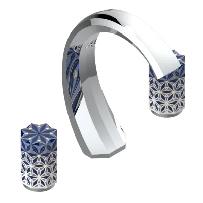 Mélangeur de lavabo 3 trous THG avec vidage pour serrage marbre - Collection "Nihal porcelaine bleue"
