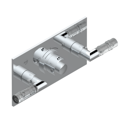 Set de finition THG pour douche thermostatique à encastrer avec deux robinets d'arrêt pour installation horizontale à 2 fonctions - Collection "Bambou Cristal Clair"