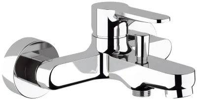 Robinet mitigeur de salle de bains chromé Remer Winner avec deux sorties et cartouche à disque céramique, finition brillante.