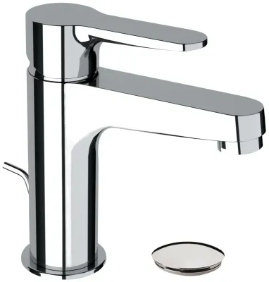 Robinet de lavabo chromé Remer Winner 100 avec poignée et bonde, en laiton, ComfortZone 100 mm.