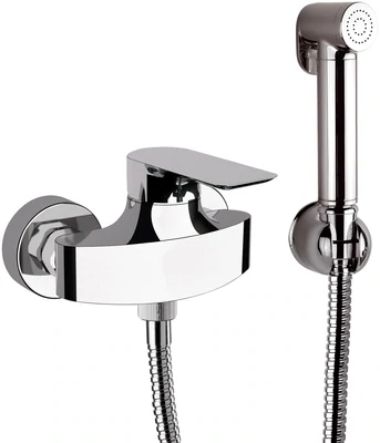 Robinet mitigeur de bidet chromé Remer Infinity avec douchette et flexible, en laiton, design moderne.