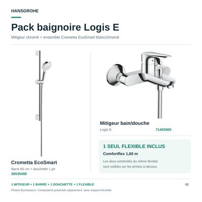 PACK 26: mitigeur Logis E + barre de douche Hansgrohe