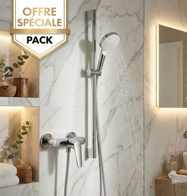 Pack robinetterie pour douche : mitigeur Logis E + barre de douche Hansgrohe