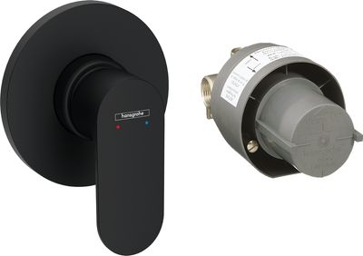 Set de finition pour mitigeur de douche encastré Hansgrohe Rebris S en noir mat avec corps d'encastrement