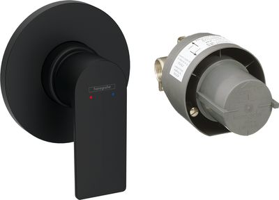 Set de finition pour mitigeur de douche encastré Hansgrohe Rebris E en noir mat avec corps d'encastrement