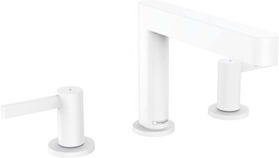 Mélangeur de lavabo 3 trous Hansgrohe Finoris 110 avec bonde push-open en blanc mat