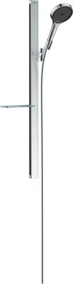 Barre de douche Hansgrohe avec douchette à main Rainfinity 130 3 jets, flexible Isiflex et porte savon étagère Casetta E