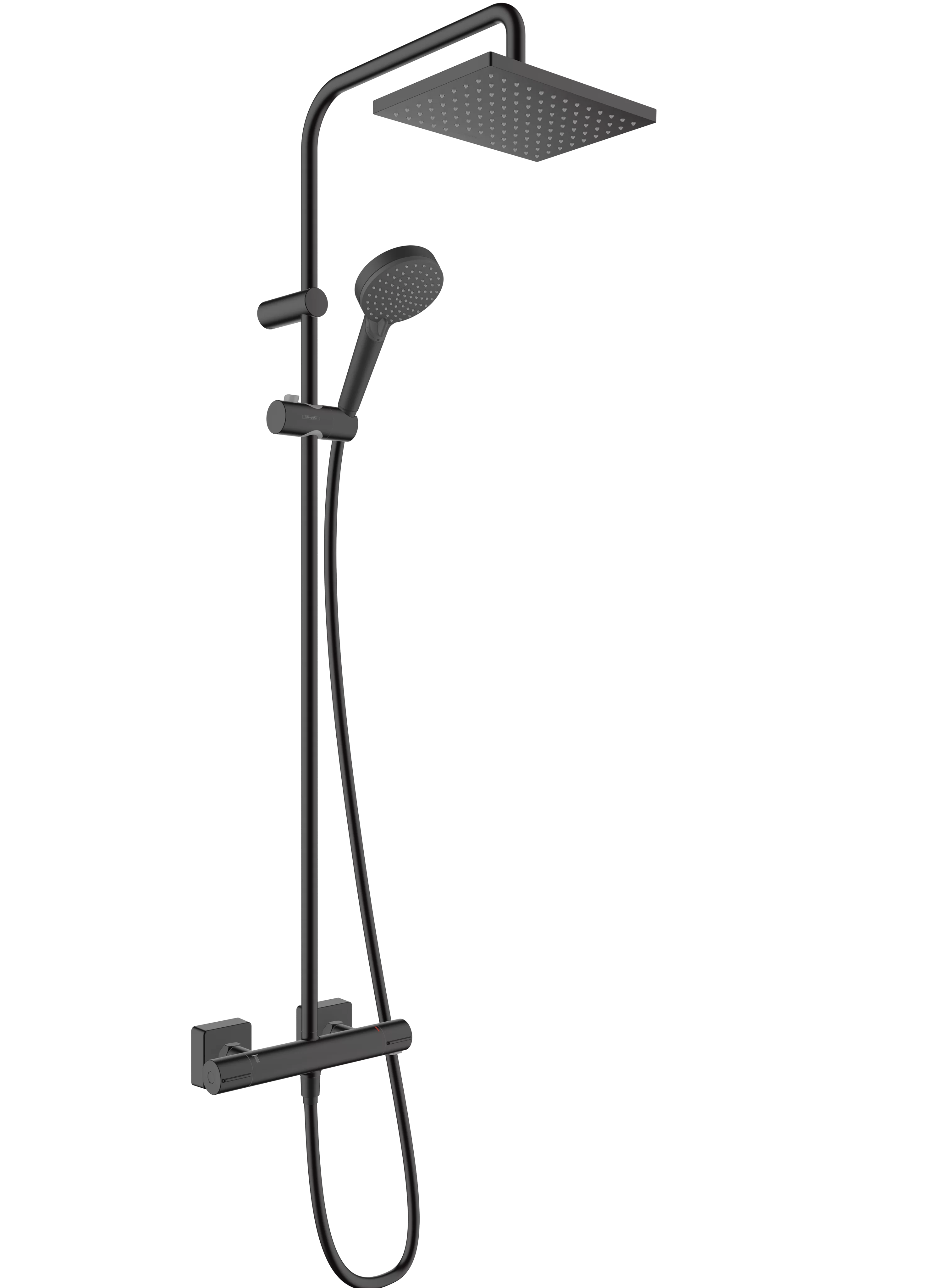Colonne de douche Showerpipe Hansgrohe Vernis Shape 230 1 jet avec mitigeur thermostatique en noir mat