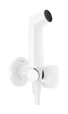 Douchette hygiénique pour WC Hansgrohe S en blanc mat pour eau mitigée avec support et flexible