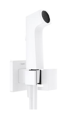 Douchette hygiénique pour WC Hansgrohe E en blanc mat pour eau froide avec support et flexible