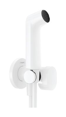 Douchette hygiénique pour WC Hansgrohe S en blanc mat pour eau froide avec support et flexible
