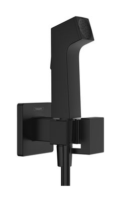 Douchette hygiénique pour WC Hansgrohe E en noir mat pour eau mitigée avec support et flexible