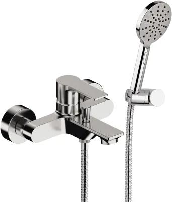 Mitigeur de bain / douche apparent Remer Energy avec flexible, douchette 4 jets et support articulé en laiton chromé