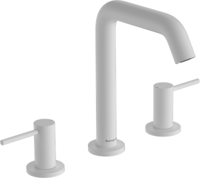 Mélangeur de lavabo 3 trous Hansgrohe Tecturis S 150 avec bonde Push-Open en blanc mat