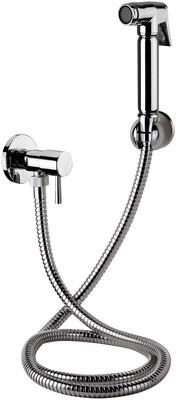 Ensemble de toilette hygiénique chromé Remer Relax avec robinet mitigeur mural et tuyau flexible.