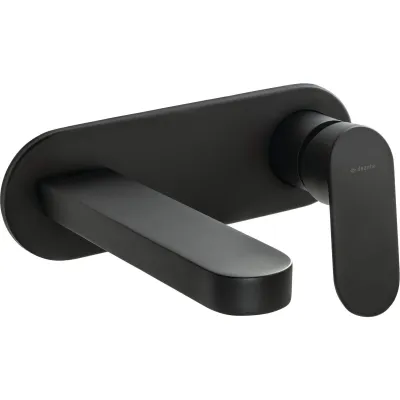 Robinet mitigeur mural pour lavabo Deante Alpinia, finition noir mat, bec de 153 mm de long et poignée unique.