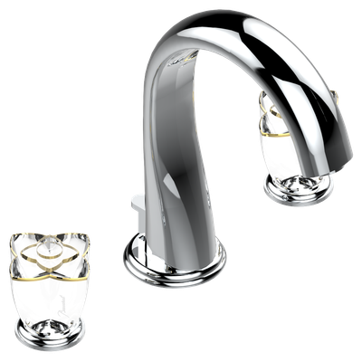 Mélangeur de lavabo 3 trous THG avec vidage pour serrage marbre - Collection "Pétale de Cristal Clair liseré doré"