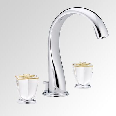 Mélangeur de lavabo 3 trous THG avec vidage - Collection "Pétale de Cristal Clair liseré doré"
