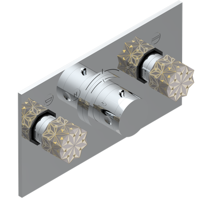 Set de finition THG pour douche thermostatique à encastrer avec deux robinets d'arrêt pour installation horizontale à 2 fonctions - Collection "Nihal porcelaine ivoire"