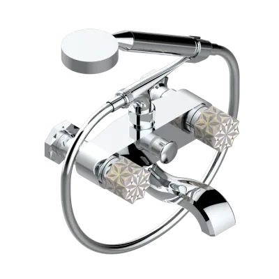 Mélangeur de bain / douche THG avec douchette et flexible - Collection "Nihal porcelaine ivoire"