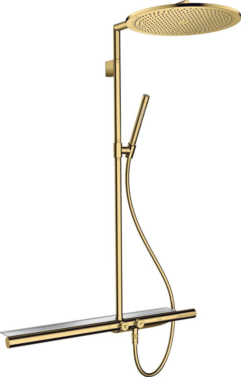 Colonne de douche Showerpipe Axor ShowerSolutions avec mitigeur thermostatique en doré poli