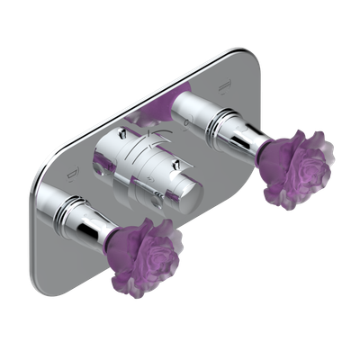 Set de finition pour douche thermostatique à encastrer avec deux robinets d'arrêt pour installation horizontale à 2 fonctions THG Paris - Collection "Rose"