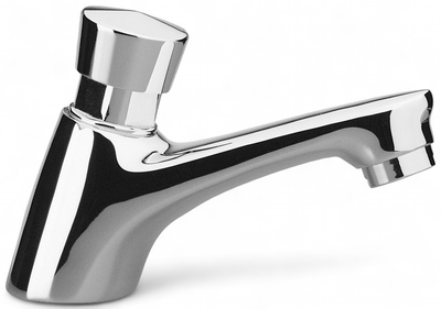 Robinet chromé Remer 95 avec bec fixe et poignée unique, en laiton, 95 mm de long.