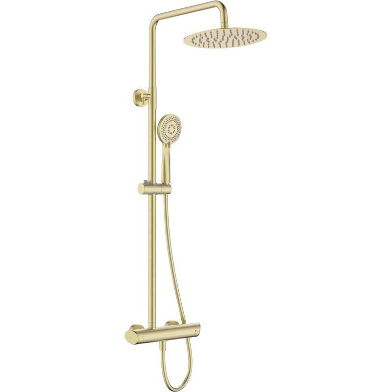 Colonne de douche Deante Arnika 250 avec mitigeur de douche en PVD or brossé et douchette à main 3 jets