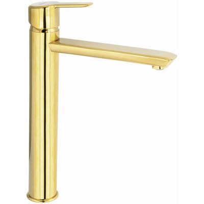 Robinet de lavabo Deante Arnika en or poli avec cartouche en céramique et bec fixe, aérateur M22 inclus.