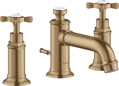 Mélangeur de lavabo 3 trous AXOR Montreux 30 avec poignées en croix et garniture de vidage en bronze brossé