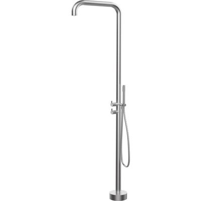Colonne de douche sur pied Deante Silia avec mitigeur en acier inoxydable brossé, pomme de douche effet pluie et douchette.