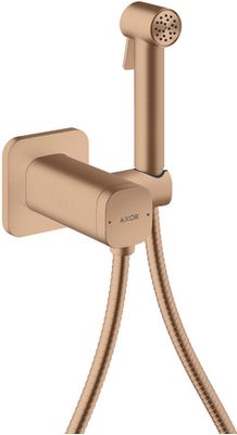 Douchette hygiénique pour WC Axor softsquare en or rouge brossé pour eau mitigée avec support et flexible