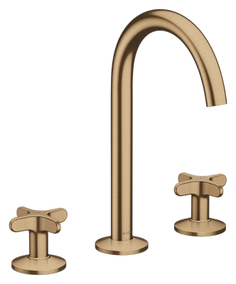 Mélangeur de lavabo 3 trous Axor One 170 surélevé avec poignées en croix en bronze brossé