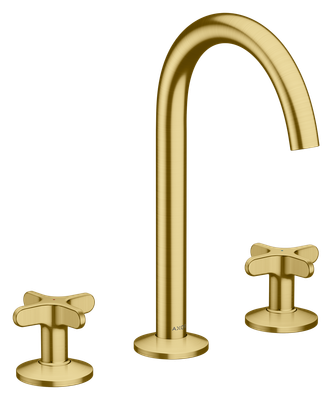 Mélangeur de lavabo 3 trous Axor One 170 surélevé avec poignées en croix en laiton brossé