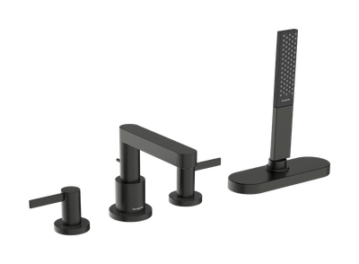 Mélangeur 4 trous pour montage sur bord de baignoire Hansgrohe Finoris avec sBox en noir chromé brossé