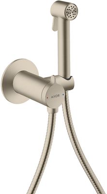 Douchette hygiénique pour WC Axor round en nickel brossé pour eau mitigée avec support et flexible