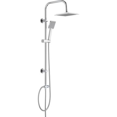 Colonne de douche chromée Deante Joko 210 avec pomme de douche carrée effet pluie et douchette à main.