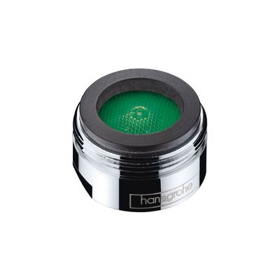 Mousseur Hansgrohe M24x1 avec filtre vert et base chromée, débit de 5 l/min.