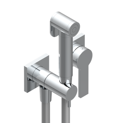 Ensemble hygiénique de WC THG avec douchette à gâchette, flexible et butée de sécurité intégrée sur sortie murale - Collection "Obione"