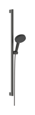 Barre de douche Hansgrohe avec douchette à main Raindance Alive Select S 125 EcoSmart 3 jets et flexible Designflex Unica E Puro 90 cm en noir chromé brossé